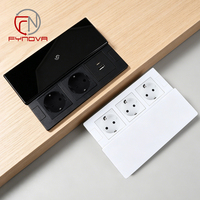 Prise de bureau encastrée FYNOVA avec couvercle coulissant manuel et ports de charge USB A+C pour table de conférence et mobilier de bureau