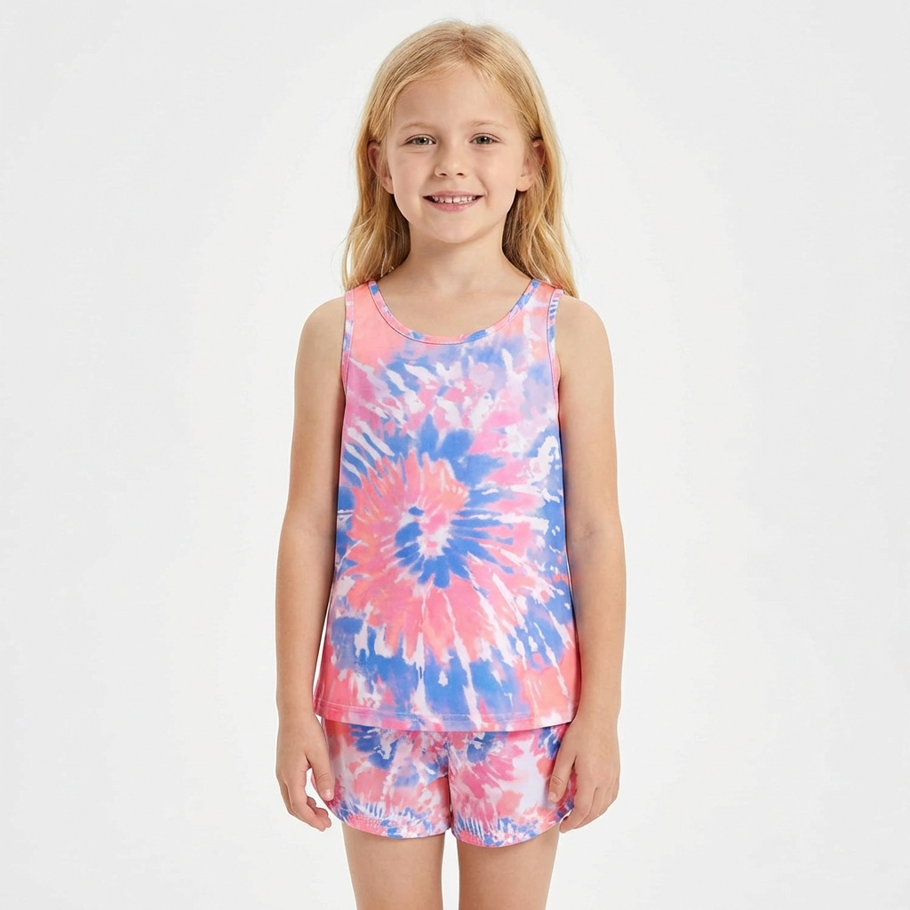 Blue & Coral Swirl ( Tank Top & Shorts )