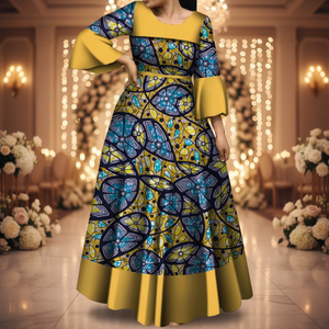 Robes Dashiki en coton africain pour femmes avec manches en feuille de lotus, imprimé africain écologique pour anniversaire et <span class=keywords><strong>mariage</strong></span> - Product Image 1
