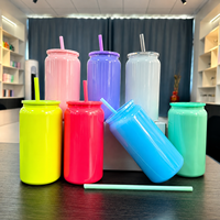Gobelet canette cannelé en acier inoxydable 304 de 16 oz avec couvercle à paille, couleur brillante, pour boissons froides, idéal pour projets de logo personnalisé - Vente en gros