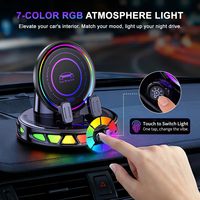 Chargeur de voiture sans fil 15W à charge rapide, utilisation à une main 360° °   Support de tableau de bord à ventouse avec rotation et éclairage RGB, compatible universel
