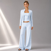 Ensemble de vêtements de sport pour femmes, coupe slim, à rayures colorées, séchage rapide, veste zippée, pour course à pied, fitness et yoga