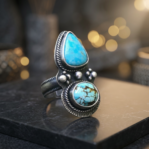 Antique 925 Sterling Silver Turquoise Stone Bezel Setting Cute Boho Ring Handmade Solid Silver Natural Turquoise Gemstone - Product Image 3