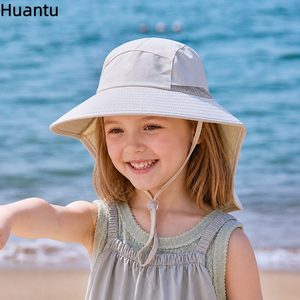 Polyester Kids Sun Hat Wide Brim with Mesh Neck Flap and Crown Vent Band for Boys Girls Summer Beach - Product Image 1