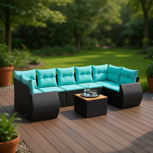 Ensemble de canapés de patio en polyrotin noir moderne avec coussins, mobilier d'extérieur pour 8 personnes, design contemporain - Product Image 2