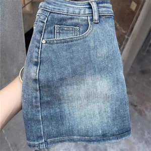 Vintage Washed Denim Mini <b>Skirt</b> High Waist Slim Fit Stretch Women Streetwear Spring Summer - Product Image 3