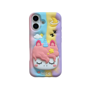 Para IPhone16 Promax 15 14 Plus 13 12 Pro Max 11 XR Funda de teléfono 3D Unicorn Head Grip <span class=keywords><strong>Tok</strong></span> Holder Cartoon Silicone Soft Cover Fundas - Product Image 1