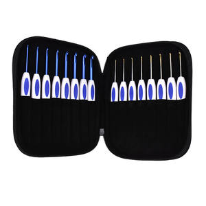 Gancho de <span class=keywords><strong>ganchillo</strong></span> ergonómico clásico, aguja de <span class=keywords><strong>ganchillo</strong></span> de aluminio con Mango antideslizante, funda con patrón de porcelana azul y blanca, 16 Uds. - Product Image 1