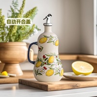 Meilleure vente transfrontalière : Pot à condiments créatif en céramique en forme de gourde, mécanisme d'ouverture et de fermeture automatique, peint à la main