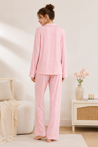 Set <span class=keywords><strong>Pigiama</strong></span> da <span class=keywords><strong>Donna</strong></span> in Cotone Rosa <span class=keywords><strong>con</strong></span> Stampa Leopardata, Maniche Lunghe e <span class=keywords><strong>Bottoni</strong></span>, Pantaloni Lunghi, Morbido Completo Casual per Casa - Product Image 6