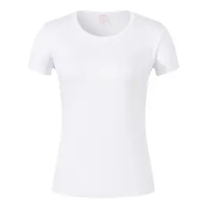 女性Oネック半袖ホワイトポリエステル昇華Tシャツブランク卸売広告カスタムデザインTシャツ
