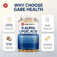 Gélules d'acide R-Alpha Lipoïque en gros 60mg à l'huile de coco, biodisponible, 240 unités pour l'énergie cellulaire et l'action antioxydante, personnalisable