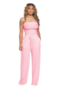 <span class=keywords><strong>Mono</strong></span> de verano casual sin tirantes para mujer, holgado, con hombros descubiertos, fruncido, sin mangas, de pierna ancha, con bolsillos - Product Image 5