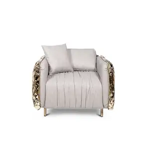 Gold Leaf Linen American Luxury Style Custom Logo Modern White Leather Swivel Chair