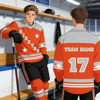 Maillot de hockey professionnel durable et résistant aux plis |   Uniforme de jeu et d'entraînement à sublimation haute intensité à rayures étoilées orange et grises XL
