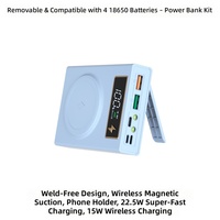 Kit de batterie externe 4 cellules 18650 sans soudure détachable avec aspiration magnétique ; Module de charge sans fil pour boîtier de batterie externe portable DIY