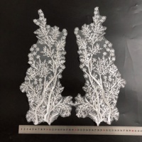 Applique en dentelle de maille brodée florale et pailletée style classique ivoire, vendue par paires LT2908A