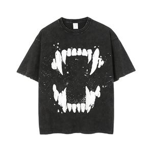 เสื้อยืดคอกว้างทรงโอเวอร์ไซส์ พิมพ์ลายสกรีนผ้าไหม สำหรับผู้ชาย ผ้าถัก ทรงไหล่ตก สไตล์วินเทจ ล้างสีแบบ Stone Acid Wash ผ้าฝ้าย 100% สไตล์ฮิปฮอป - Product Image 5