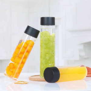 Bouteille d'<span class=keywords><strong>eau</strong></span> en verre de haute qualité, style <span class=keywords><strong>Voss</strong></span>, cylindrique haute, 300 ml, 500 ml, personnalisée, en verre de haute qualité, à parois droites, avec couvercle en plastique - Product Image 4