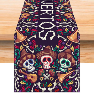 Mantel de Camino de Mesa de Lino con Calavera, Decoraciones de Fiesta del Día DE LOS Muertos <span class=keywords><strong>Mexicanos</strong></span> Personalizables - Product Image 2