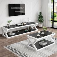 Ensemble de meuble TV et table basse en bois massif et marbre de style européen moderne avec rangement pour salle à manger, hôtel, salon - Couleur personnalisable