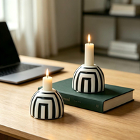 Porte-bougie en céramique moderne noir et blanc à rayures géométriques, support pour bougie conique, pour la décoration de la maison, de la table et des mariages