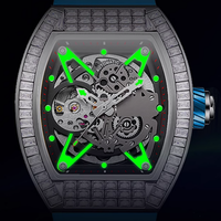 Montres mécaniques de luxe en acier, lumineuses, à mouvement squelette cristallin, conçues et fabriquées en usine par lots, pour marque privée