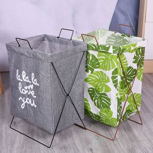 Panier à linge en acier inoxydable, panier à linge moderne gris en fer forgé, panier à linge pliable nordique avec couvercle - Product Image 2
