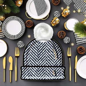 <b>Square</b> Hat Shape Party Supplies <b>Set</b> Disposable Dinnerware Party Tablewares <b>Set</b> Paper Napkins Cups <b>Plates</b> Happy New Year Decor - Product Image 2