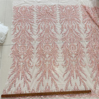 Tissu en dentelle multicolore avec perles et sequins pour robe de mariée, maille haut de gamme, accessoires de vêtements DIY, décoration en dentelle, maille