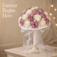 Buket Pengantin Buatan dari Mawar Putih dan Hydrangea, Bunga Genggam untuk Pesta, Dekorasi Rumah, Hadiah Hari Valentine dan Hari Ibu