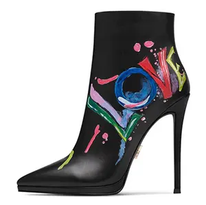 Botas de Invierno para mujer, zapatos de vestir con punta puntiaguda personalizados, botines con estampado 3D, botines de tacón alto de diseñador, novedad de 2020
