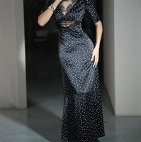 Robe à pois chic à la française tendance pour femmes, robe maxi élégante à col en V, patchwork, moulante