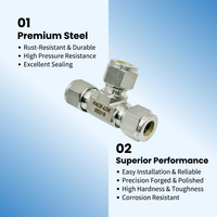 Raccord de compression en T à double ferrule en acier inoxydable 316 de 6 mm pour instrumentation haute pression