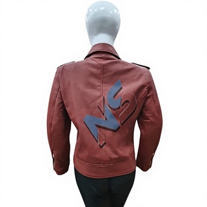 Red Genuine Leather Knitted Moto <b>Jacket</b> Women's Biker Style with Superman Logo Front Zipper Closure Autumn Wear - Product Image 2