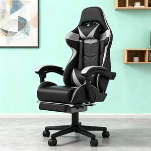 Chaise de jeu bleue pour adultes Design de siège <span class=keywords><strong>baquet</strong></span> ergonomique avec repose-pieds et appui-tête Chaise pivotante à 360 ° pour de longues sessions de jeu - Product Image 6