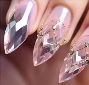 Salon Qualität Nagellieferanten 3D Diamant Kristall Acryl Nägel lang Mandelpresse auf Nägeln Kunstnägel