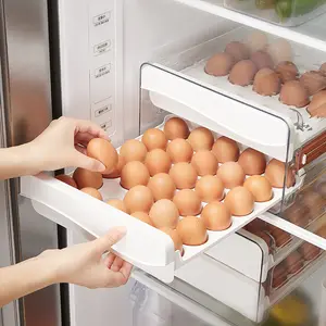 Royaumann Supplies Premium Plastic Grids Eggs Storage Organizer Box Container In Drawer With Non-slip Pads For Fridge