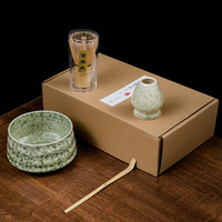 Service à thé japonais en bambou Matcha Fouet traditionnel Bol à Matcha Porte-fouet en céramique Kit de Matcha fait à la main