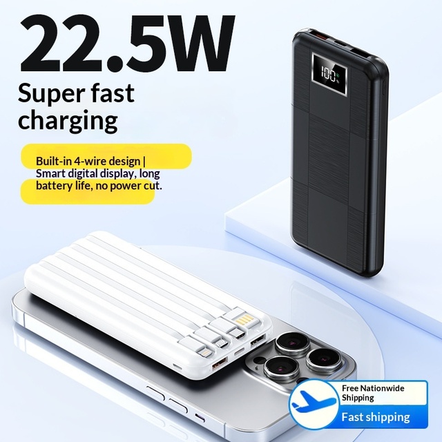 Super Fast Charging Portable 22.5W Power Bank with LED Display 5000/10000/20000mAh Built in Cables Ideal for Business Gift & OEM
