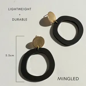 Минималистские черно-золотые серьги с подвесками Чарли, золотистые и черные Эффектные серьги, подарок для ее идеи подарка на День Матери - Product Image 6