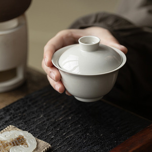 Guanlan Wood Ash Gaiwan Porcelain Handmade Round With Lid Kung Fu <b>Tea</b> <b>Set</b> - Product Image 1