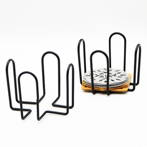 Decorazione della mensola in <span class=keywords><strong>ferro</strong></span> <span class=keywords><strong>battuto</strong></span> per la casa da 4 a 8 sottobicchieri da 4 pollici in metallo nero quadrato o rotondo - Product Image 1