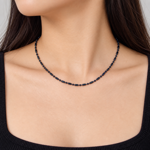 Collar de Cuentas Azules con Detalles en Acero Inoxidable, Hilo Facetado Azul Marino Oscuro con Extensor Ajustable - Product Image 5
