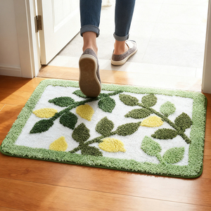 Alfombra de Entrada para el Hogar, Absorbente de Agua, Antideslizante, de Poliéster con Diseño de Hojas Verdes, para Baño, Inodoro y Cocina - Product Image 1