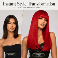 SUKRI Perruque rouge longue et droite avec frange pour femme, aspect naturel, cheveux synthétiques résistants à la chaleur, pour usage quotidien, fête, cosplay, 22 pouces