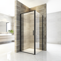Cabine de douche carrée pivotante sans cadre en verre noir mat de 6 mm pour hôtels - BL-N017F avec cadre en aluminium