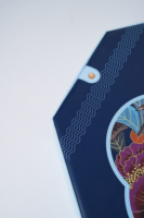 Boîte cadeau rigide octogonale bleu marine personnalisée en gros avec imprimé floral et oiseaux pour l'emballage des gâteaux de lune du Festival