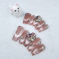 Uñas artificiales hechas a mano puras, taladro de polvo de ojo de gato medio-largo, alta calidad y reutilizable