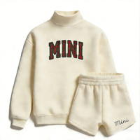 Ensemble décontracté 2 pièces pour femme : Sweat-shirt à col roulé mi-haut et short imprimé à carreaux MAMA beige
